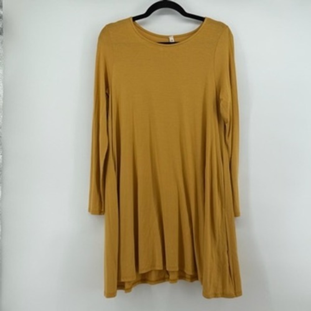 MTS Mustard Yellow Tunic‎ Dress Small Long Sleeve Swing Pockets Casual Comfy